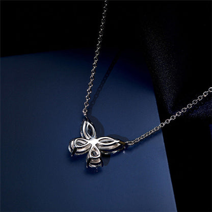 Butterfly Design Women's Pendant Necklace In Sterling Silver