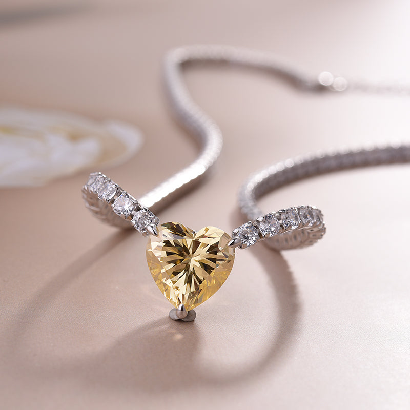 Gorgeous Yellow Sapphire Heart Cut Pendant with Necklace In Sterling Silver-Maxinejewelry