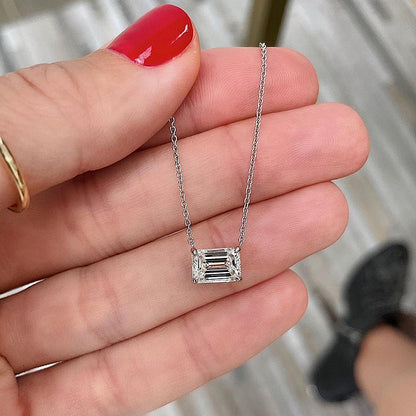 Simple Emerald Cut Pendant Necklace In Sterling Silver