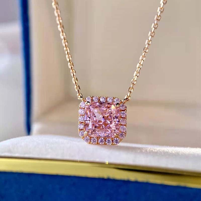 Rose Gold Halo Radiant Cut Pink Sapphire 2PC Jewelry Set In Sterling Silver