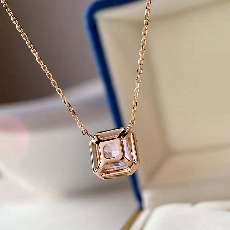 Elegant Halo Radiant Cut Pink Sapphire Pendant Necklace In Sterling Silver