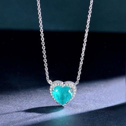 Halo Heart Cut Aquamarine Blue Necklace For Women In Sterling Silver