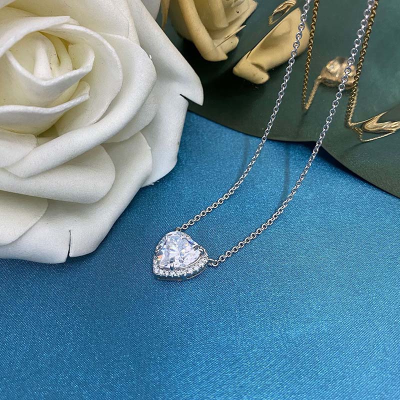 Elegant Halo Heart Cut Necklace For Women In Sterling Silver