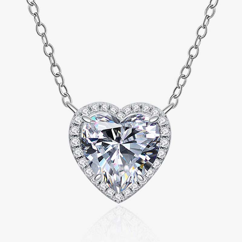 Elegant Halo Heart Cut Necklace For Women In Sterling Silver