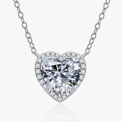 Elegant Halo Heart Cut Necklace For Women In Sterling Silver