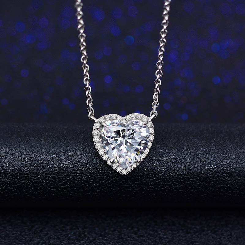 Elegant Halo Heart Cut Necklace For Women In Sterling Silver-Maxinejewelry