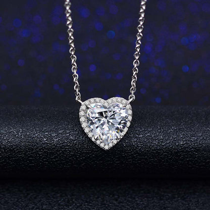 Elegant Halo Heart Cut Necklace For Women In Sterling Silver-Maxinejewelry