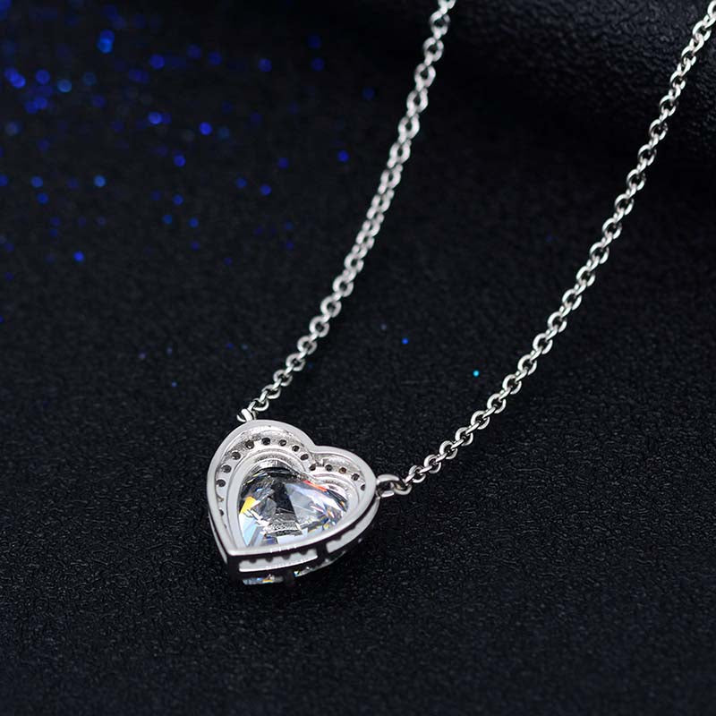 Elegant Halo Heart Cut Necklace For Women In Sterling Silver