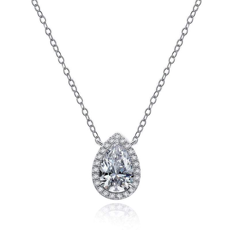 Elegant Halo Pear Cut Necklace For Women In Sterling Silver