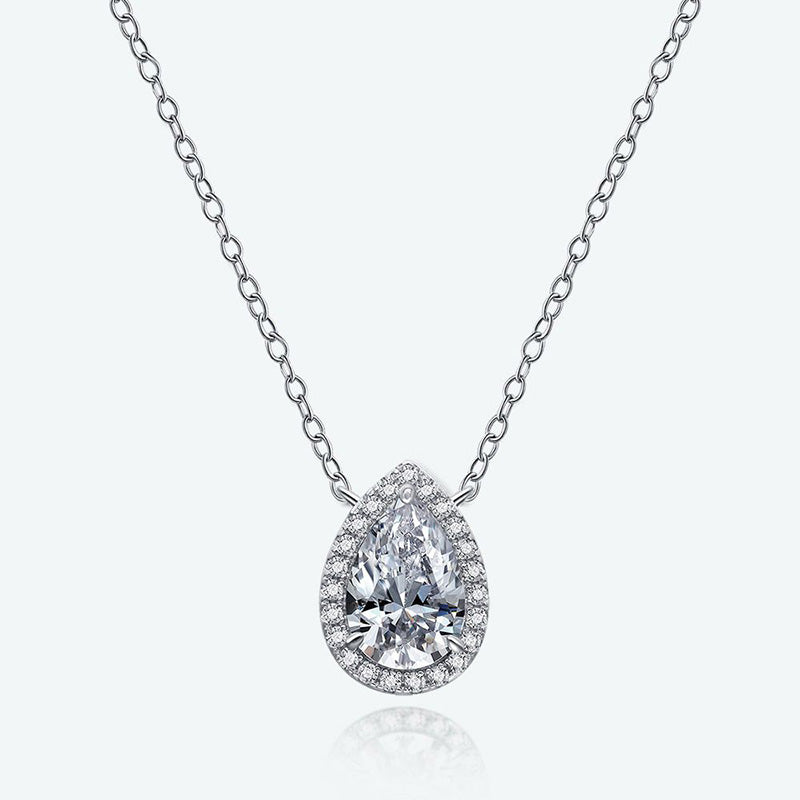 Elegant Halo Pear Cut Necklace For Women In Sterling Silver