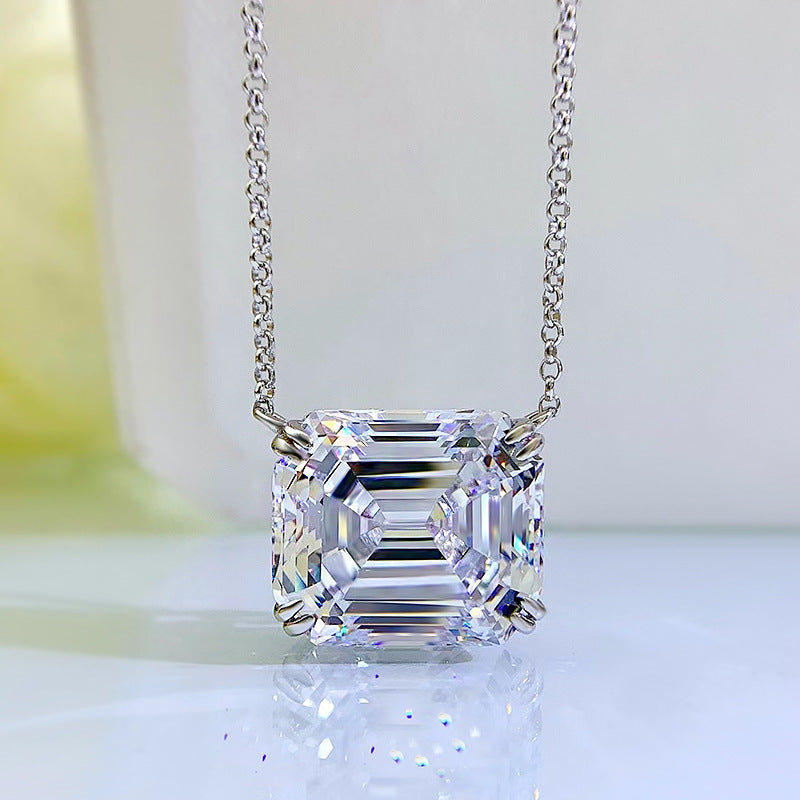 Fashion Emerald Cut Pendant Necklace In Sterling Silver-Maxinejewelry