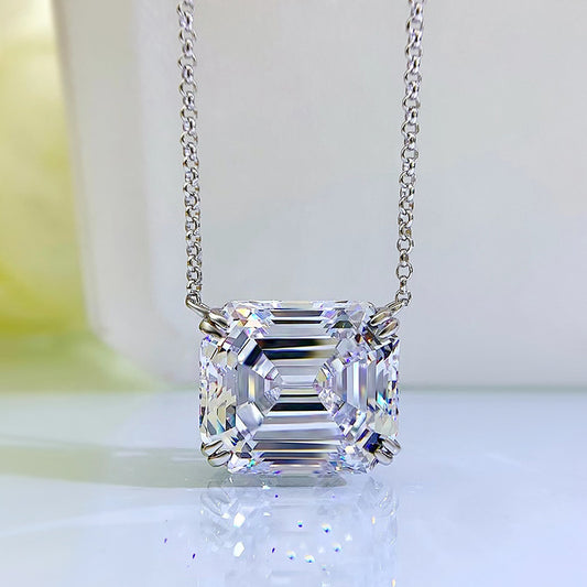 Fashion Emerald Cut Pendant Necklace In Sterling Silver-Maxinejewelry