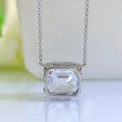 Fashion Emerald Cut Pendant Necklace In Sterling Silver