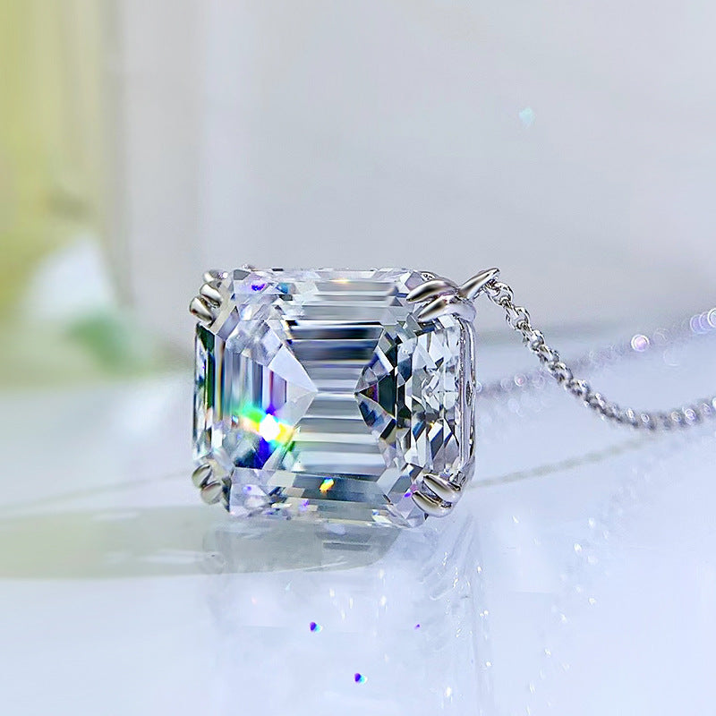 Fashion Emerald Cut Pendant Necklace In Sterling Silver