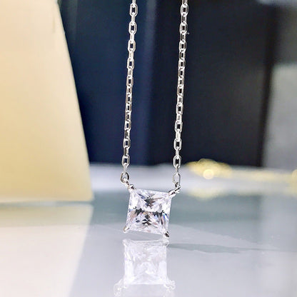 Elegant Princess Cut Pendant Necklace In Sterling Silver