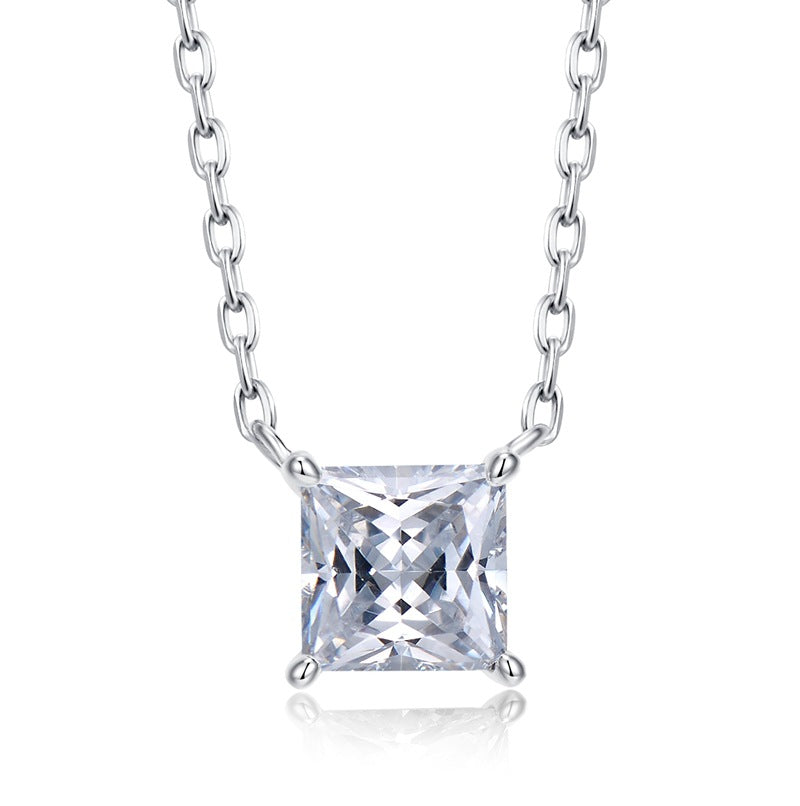 Elegant Princess Cut Pendant Necklace In Sterling Silver