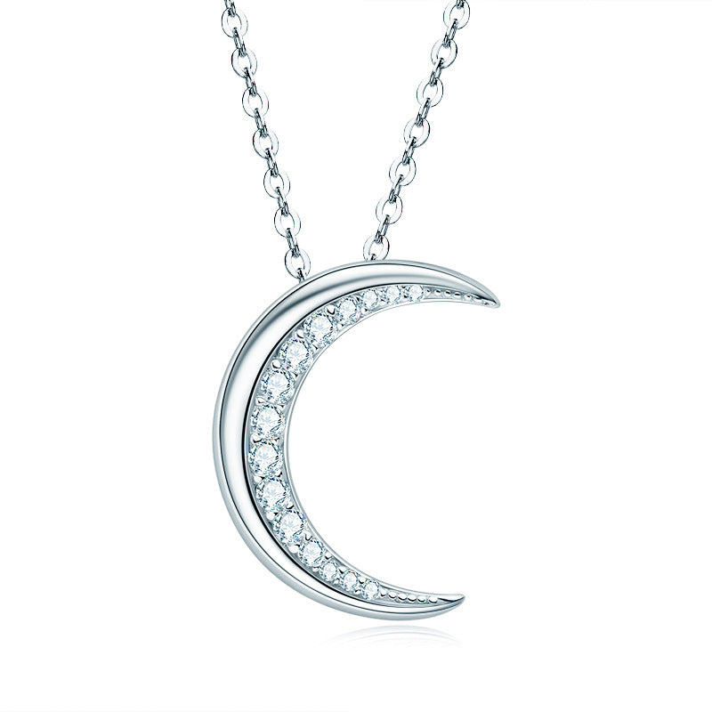 Moissanite Lovely Moon Pendant Necklace