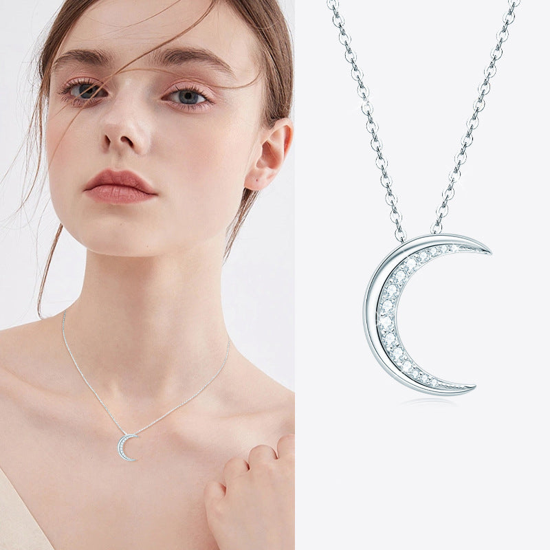 Moissanite Lovely Moon Pendant Necklace