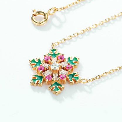 Colorful Yellow Gold Christmas Snowflake Necklace