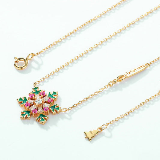 Colorful Yellow Gold Christmas Snowflake Necklace