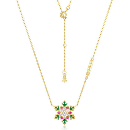 Colorful Yellow Gold Christmas Snowflake Necklace