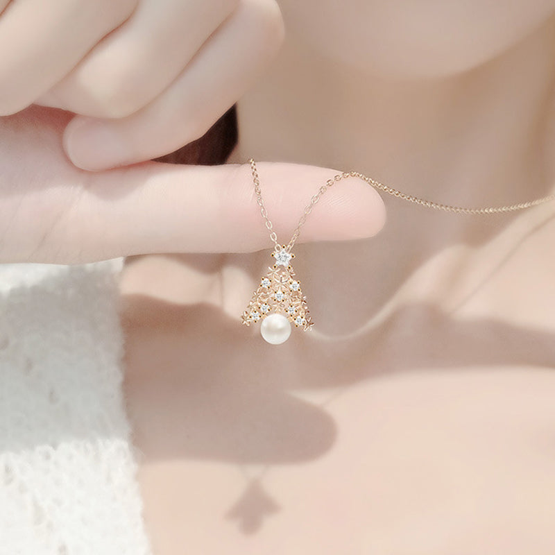 Snowflake Christmas Tree Pearl Necklace