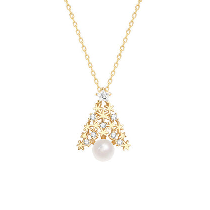 Snowflake Christmas Tree Pearl Necklace