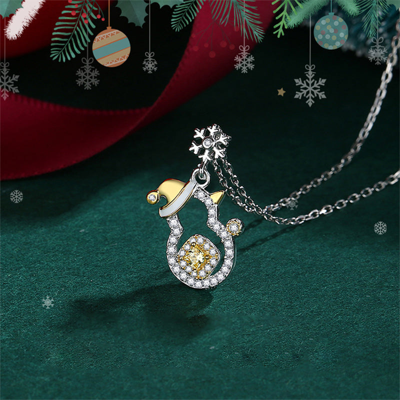 Christmas Snowman Necklace In Yellow Stone Sterling Silver