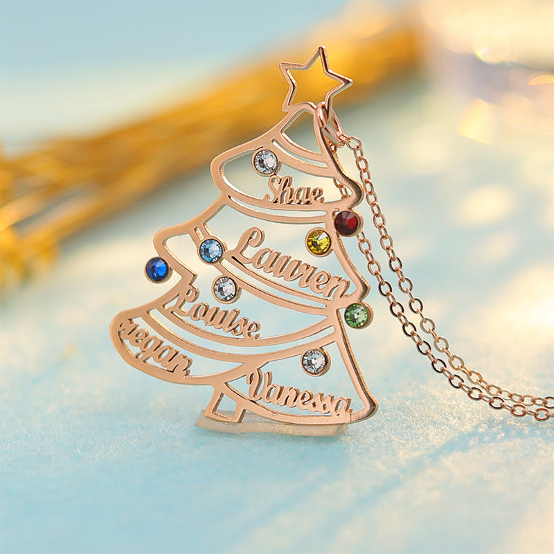 Colorful Yellow Gold Christmas Tree Necklace