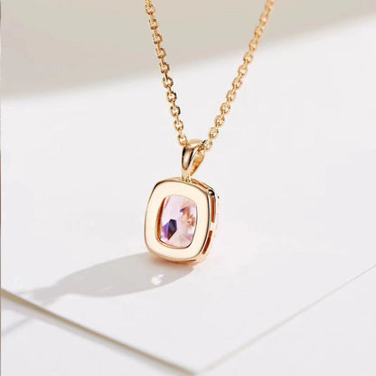 Elegant Halo Cushion Cut Pink Stone Necklace