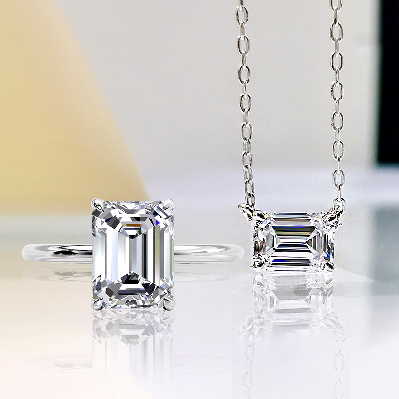 Classic Emerald Cut 2PC Jewelry Set For Women In Sterling Silver-Maxinejewelry