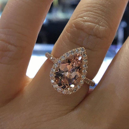 3.0 Carat Halo Pear Cut Synthetic Morganite Engagement Ring In Sterling Silver-Maxinejewelry