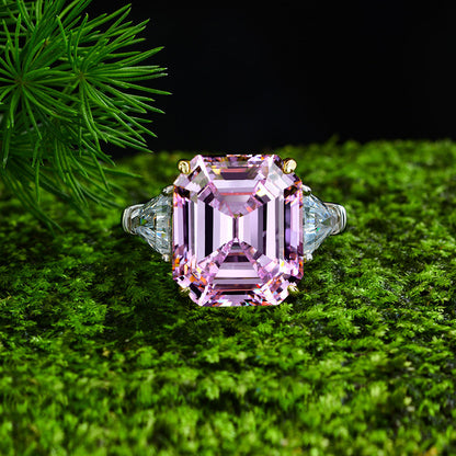 Pink Sapphire Asscher Cut and Trillion Cut Three Stone Engagement Ring for Her