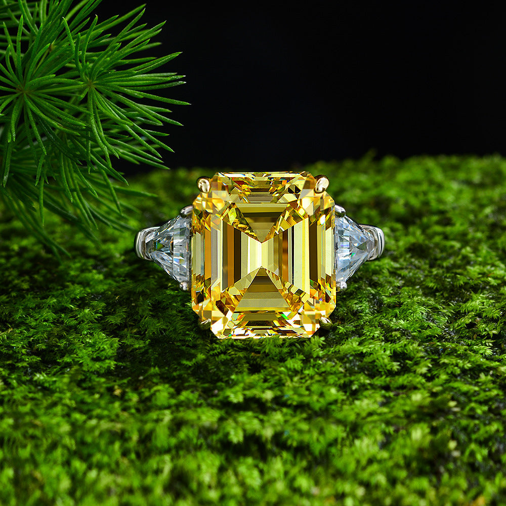 Yellow Sapphire Assher Cut and Trillion Cut Three Stone Engagement Ring for Her-Maxinejewelry