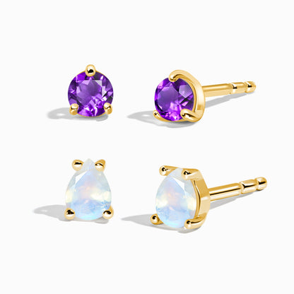 Amethyst Moonstone Petite Round & Teardrop Studs