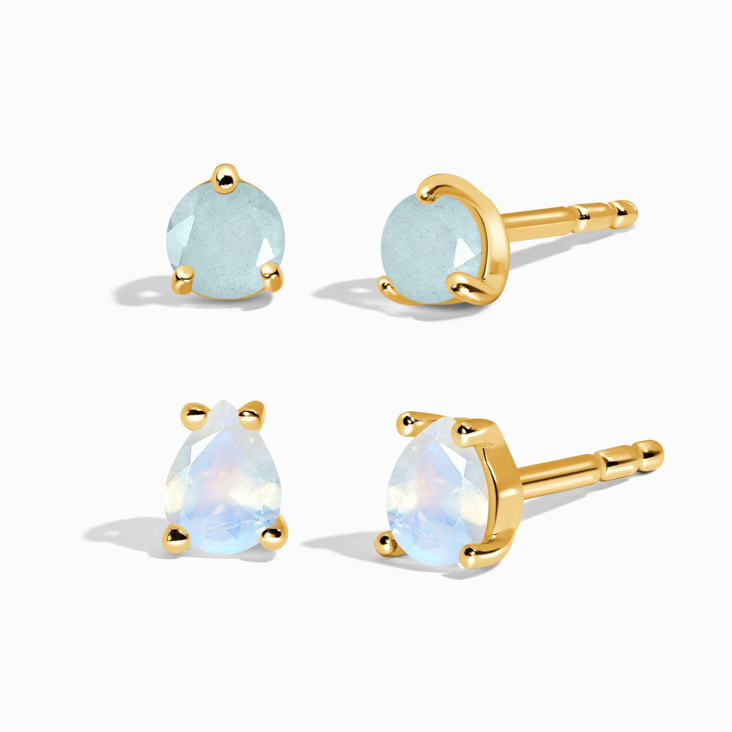 Aquamarine Moonstone Petite Round & Teardrop Studs