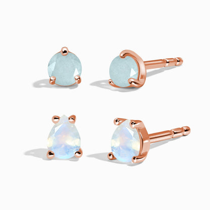 Aquamarine Moonstone Petite Round & Teardrop Studs