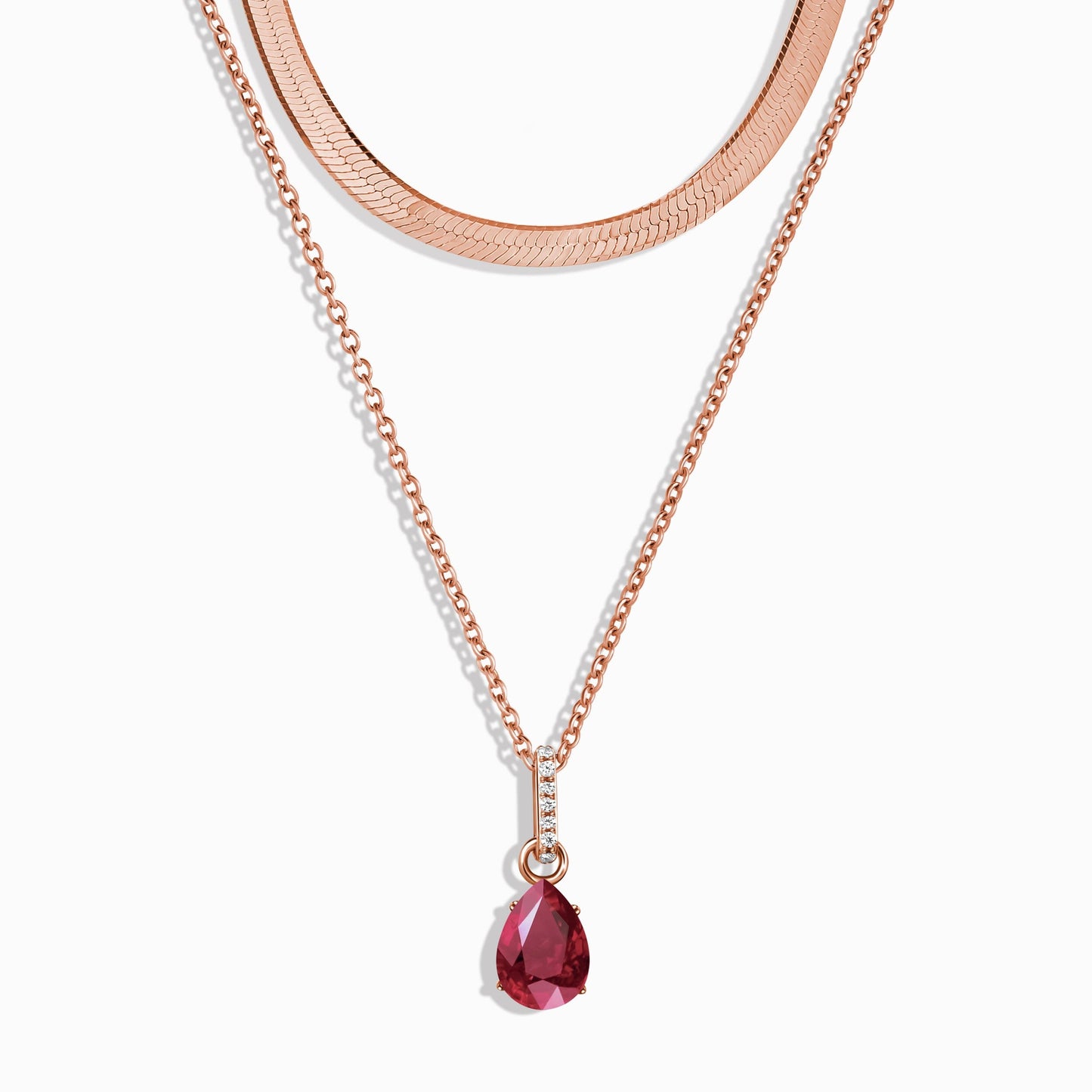 Ruby Birthstone Sway Necklace & Herringbone Chain