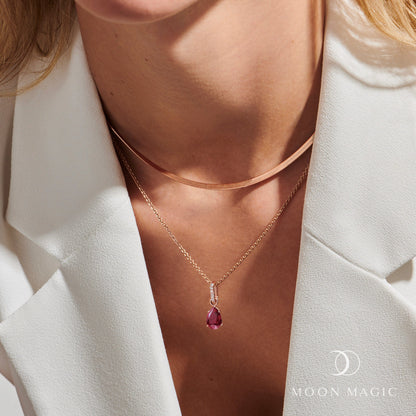 Ruby Birthstone Sway Necklace & Herringbone Chain