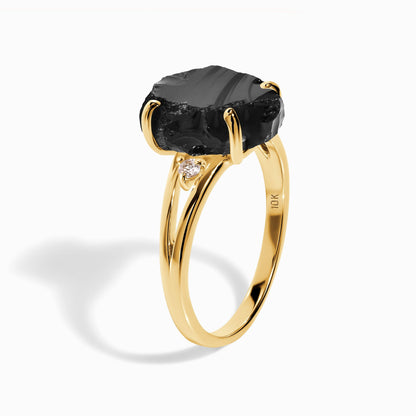 Black Obsidian Diamond Ring - Raw Beauty