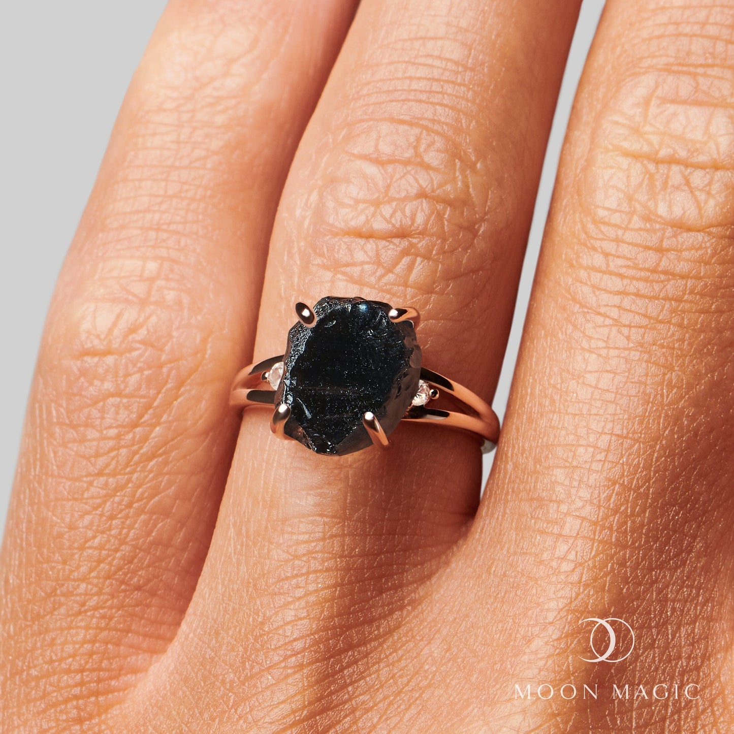 Black Obsidian Diamond Ring - Raw Beauty