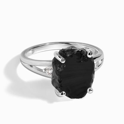 Black Obsidian Diamond Ring - Raw Beauty