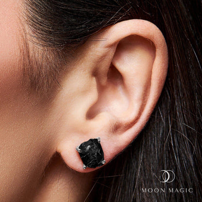 Raw Crystal Studs - Black Obsidian Studs