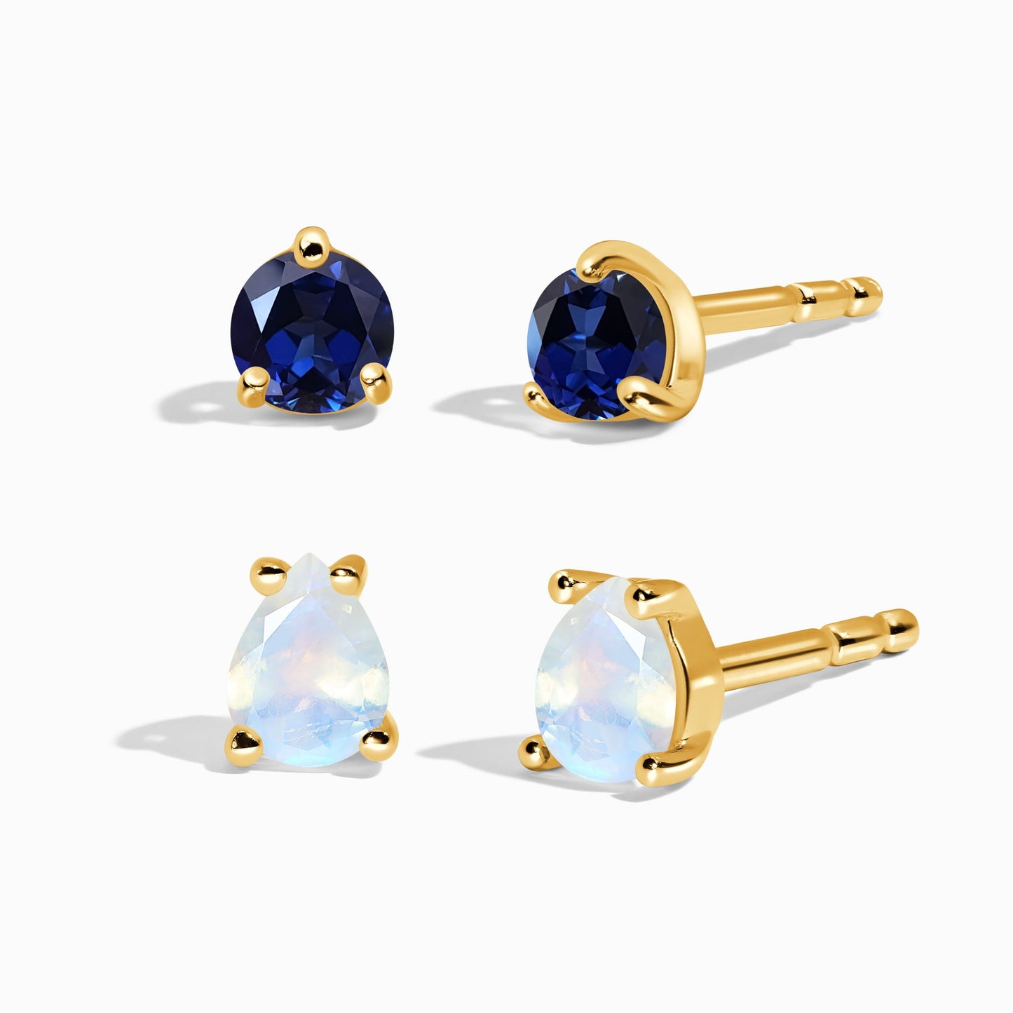 Blue Sapphire Moonstone Petite Round & Teardrop Studs