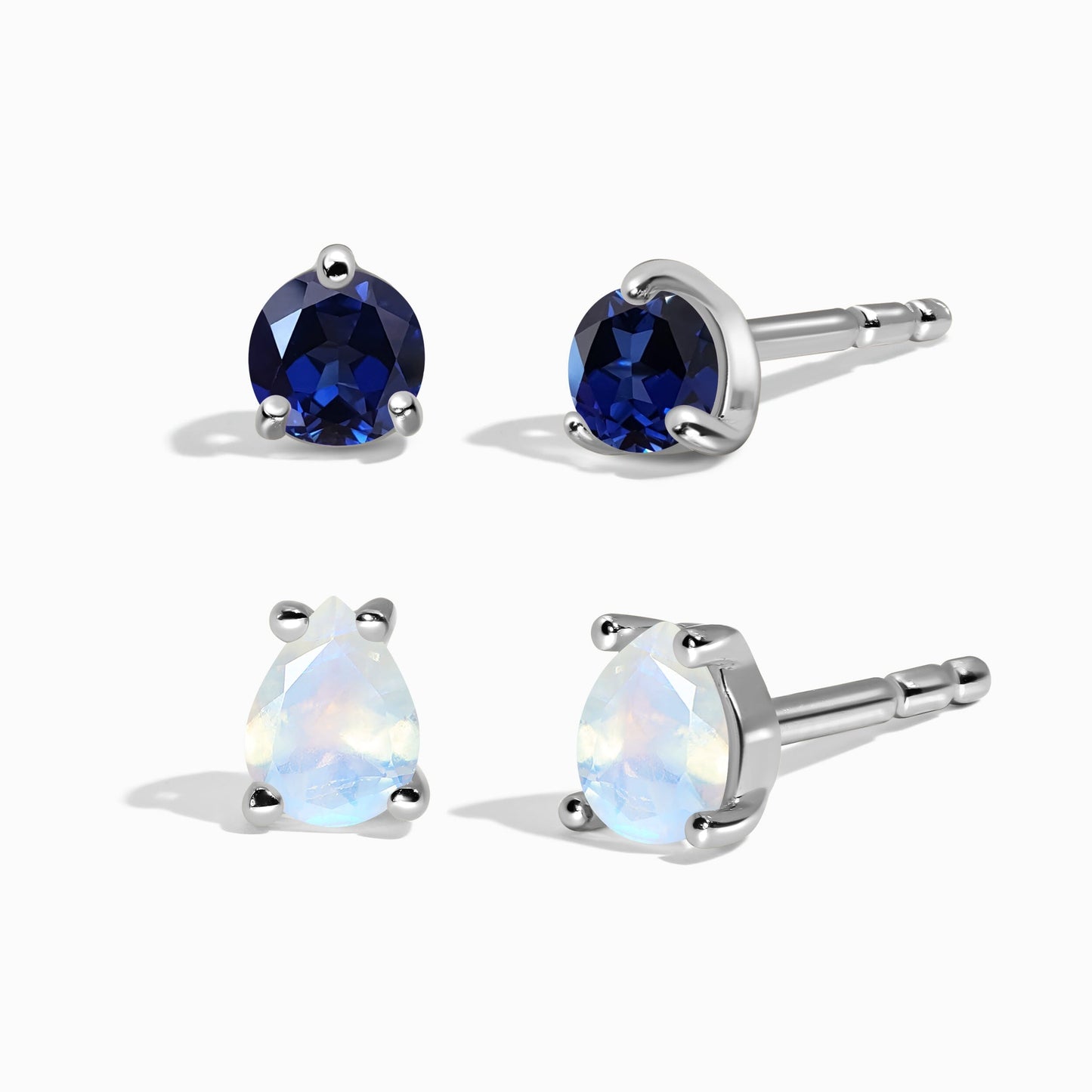 Blue Sapphire Moonstone Petite Round & Teardrop Studs