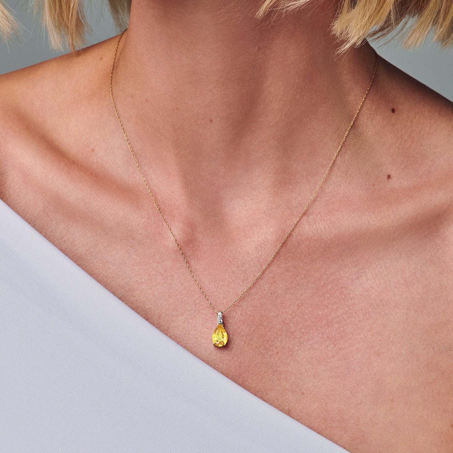 Citrine Lab Diamond Necklace Sway - November Birthstone