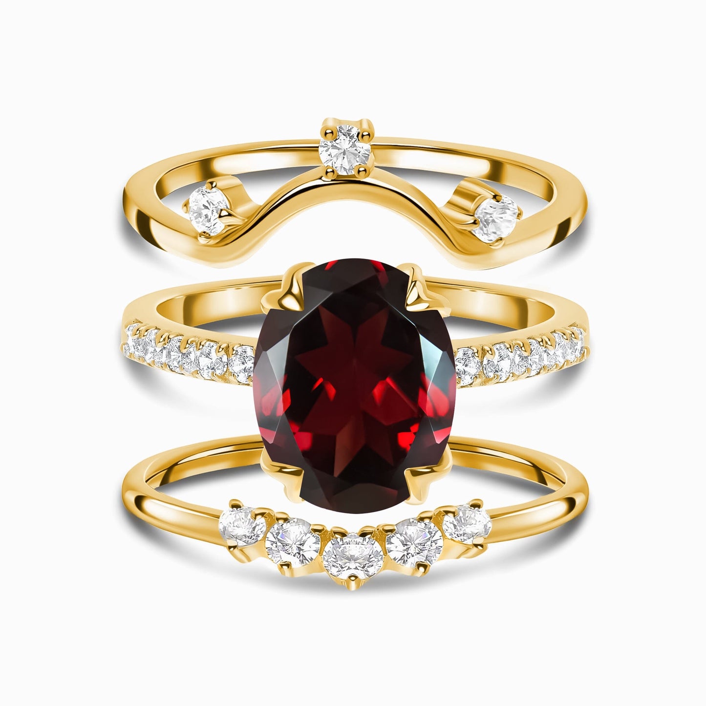 Garnet Harlow Ring & Wreath Band & Archer Band