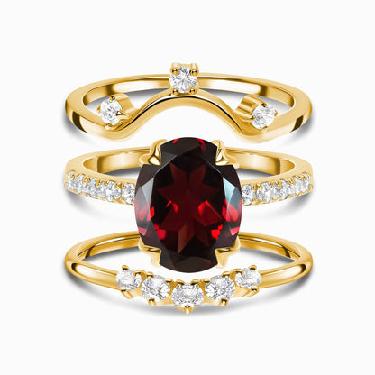 Garnet Harlow Ring & Wreath Band & Archer Band