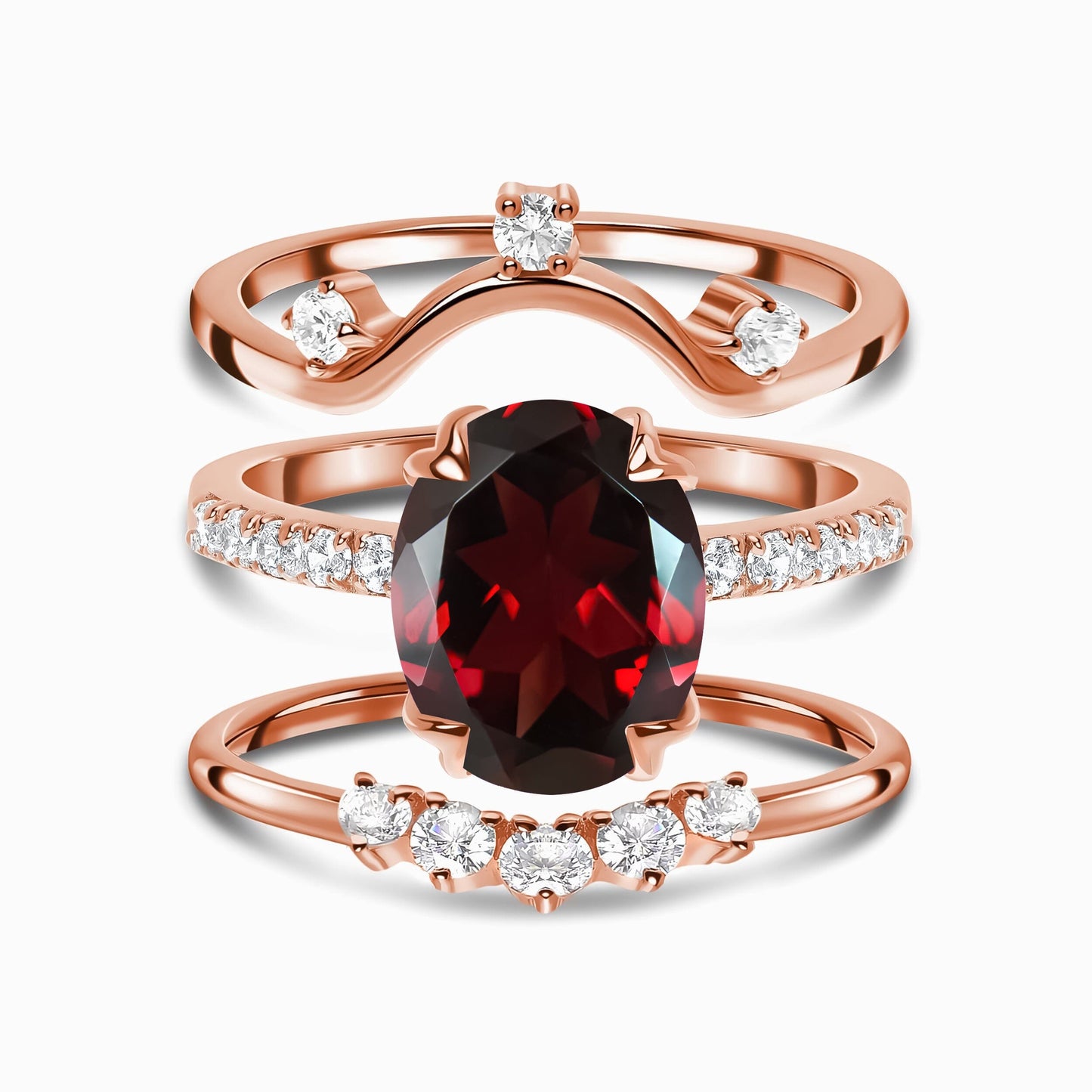 Garnet Harlow Ring & Wreath Band & Archer Band