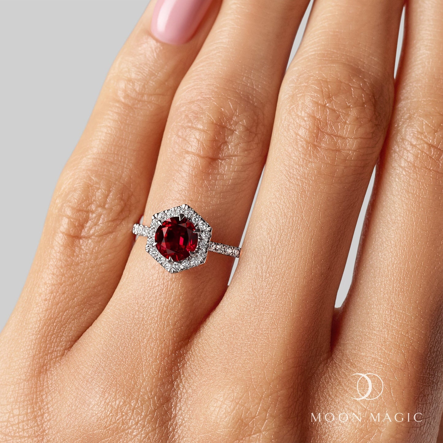 Garnet Lab Diamond Ring - My Eternal Round Halo Pavé